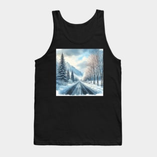 Winter Mountain Forest Road Landscape Tank Top